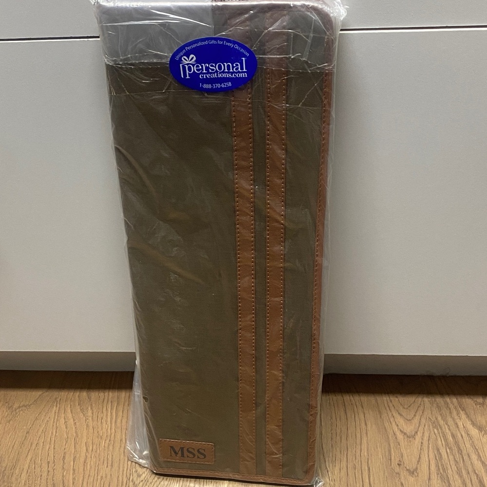 Olive Green and Brown Personalized Travel Tie Holder